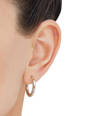 Textured Two-Tone Tube Small Hoop Earrings in 14k Gold, (3/4")