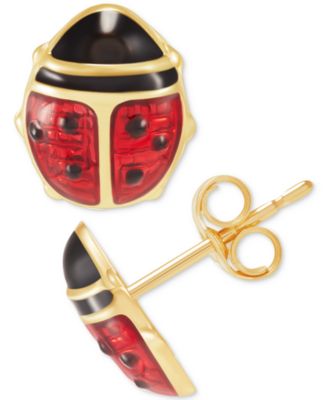 Red Enamel Ladybug Stud Earrings in 10k Gold