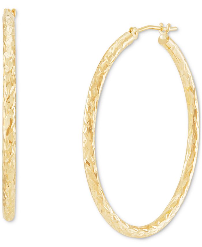 Macy's Diamond-Cut Hoop Earrings in 14k Gold, 1 1/3 inch - Macy's
