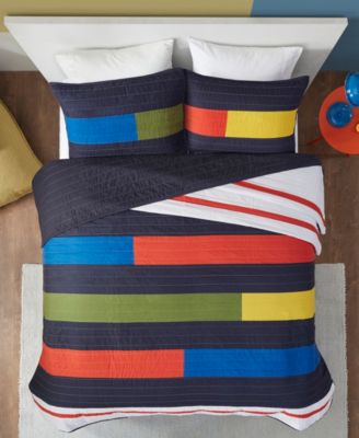 Morris Stripe Printed 3 Piece Quilt Set, Full/Queen