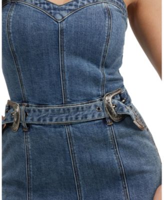 Bebe Women's Belted Strapless Denim Jumpsuit - Macy's