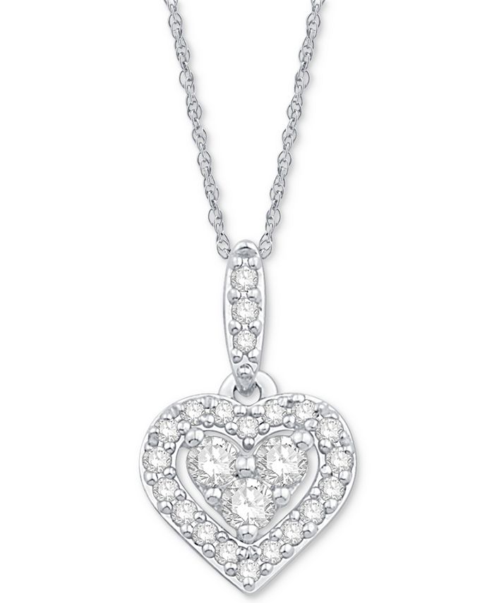 Macy's Diamond Heart Halo Pendant Necklace in 14k White Gold (1/6 ct. t ...
