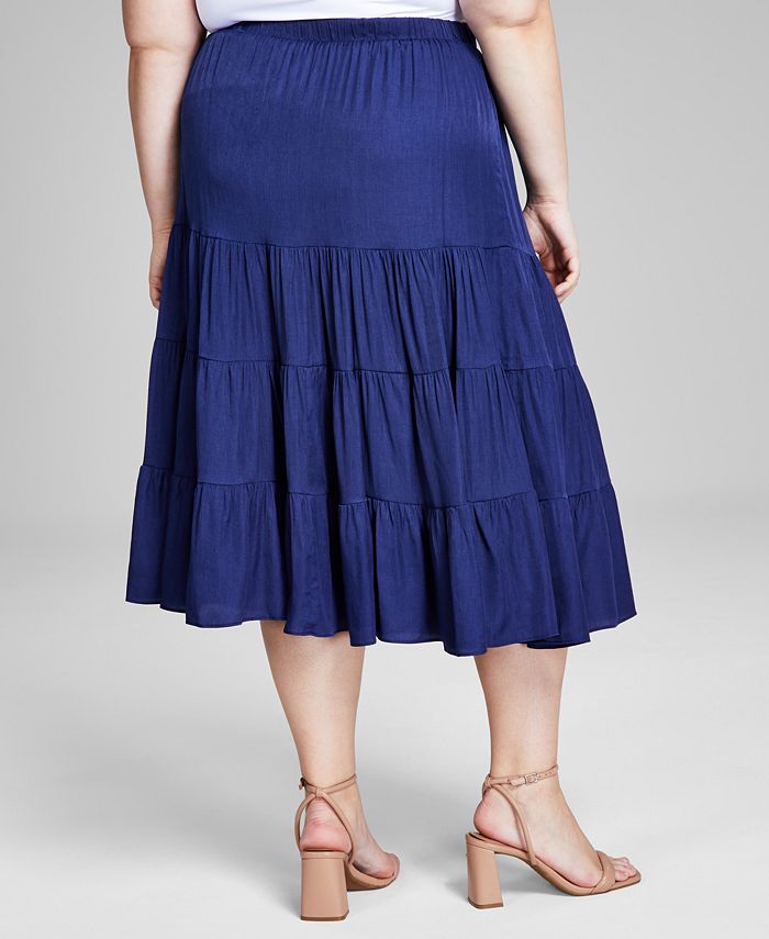 And Now This Plus Size Pull-On Tiered Midi Skirt - Macy's