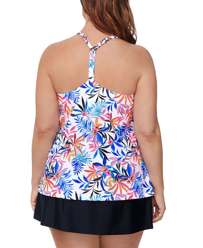 Island Escape Plus Size Tropical-Print Tankini Top & Swim Skirt ...