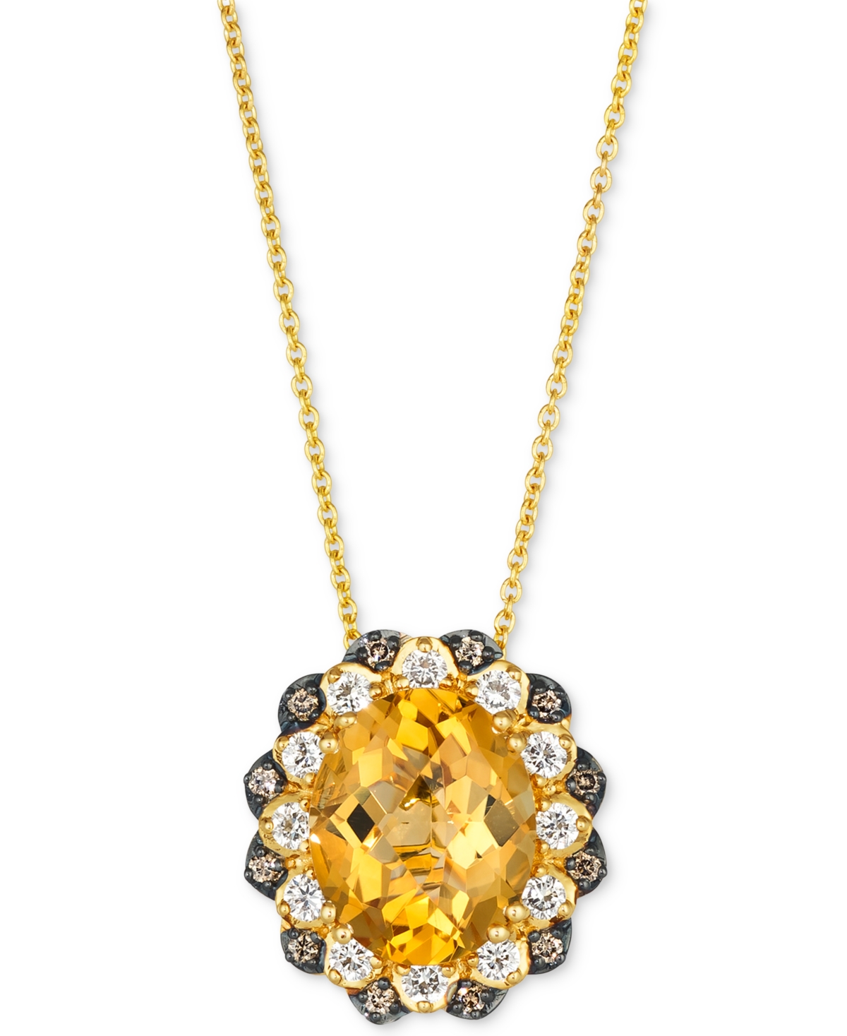 Cinnamon Citrine (3-1/4 ct. t.w.) & Diamond (3/8 ct. t.w.) Halo Adjustable 20" Pendant Necklace in 14k Gold - K Honey Gold Pendant