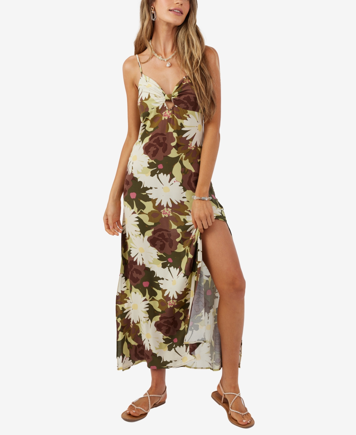 O'neill Juniors' Tinsley Floral-print Sleeveless Midi Dress In Forest Night