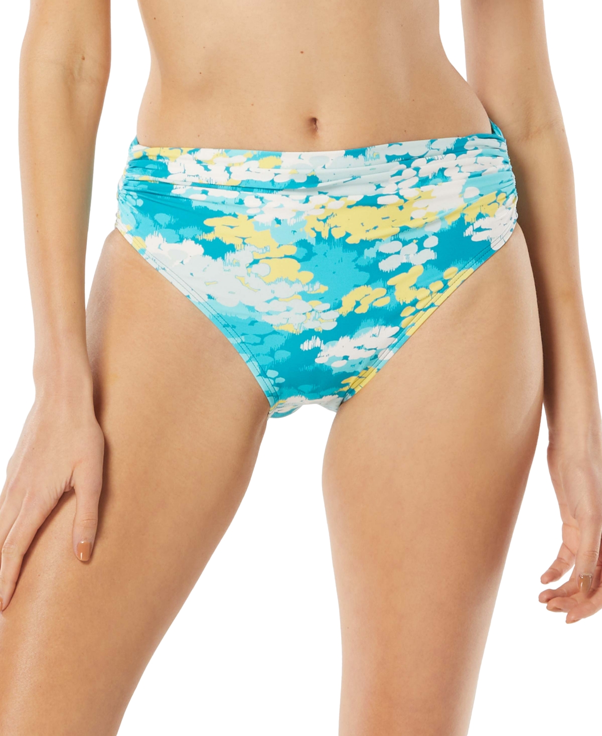 Shop Carmen Marc Valvo Classic Shirred Waist Bikini Bottom In Blue