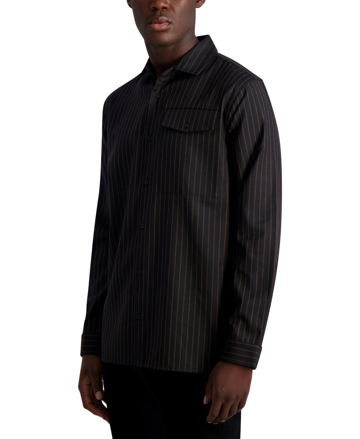 Karl Lagerfeld Men's Oversized Striped Textured Long Sleeve With Chest Pocket Shirt Jacket In Black