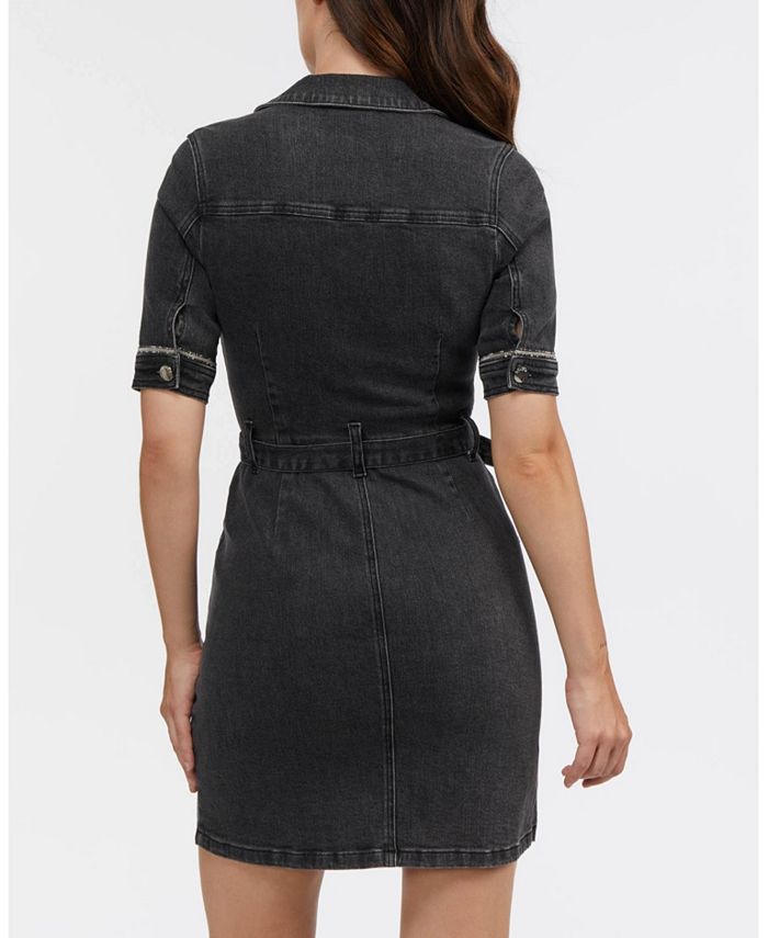 Bebe Women's Rhinestone Trim Denim Dress Macy's