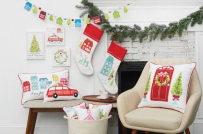 Village Holiday Printed & Embellished Christmas Throw Pillow