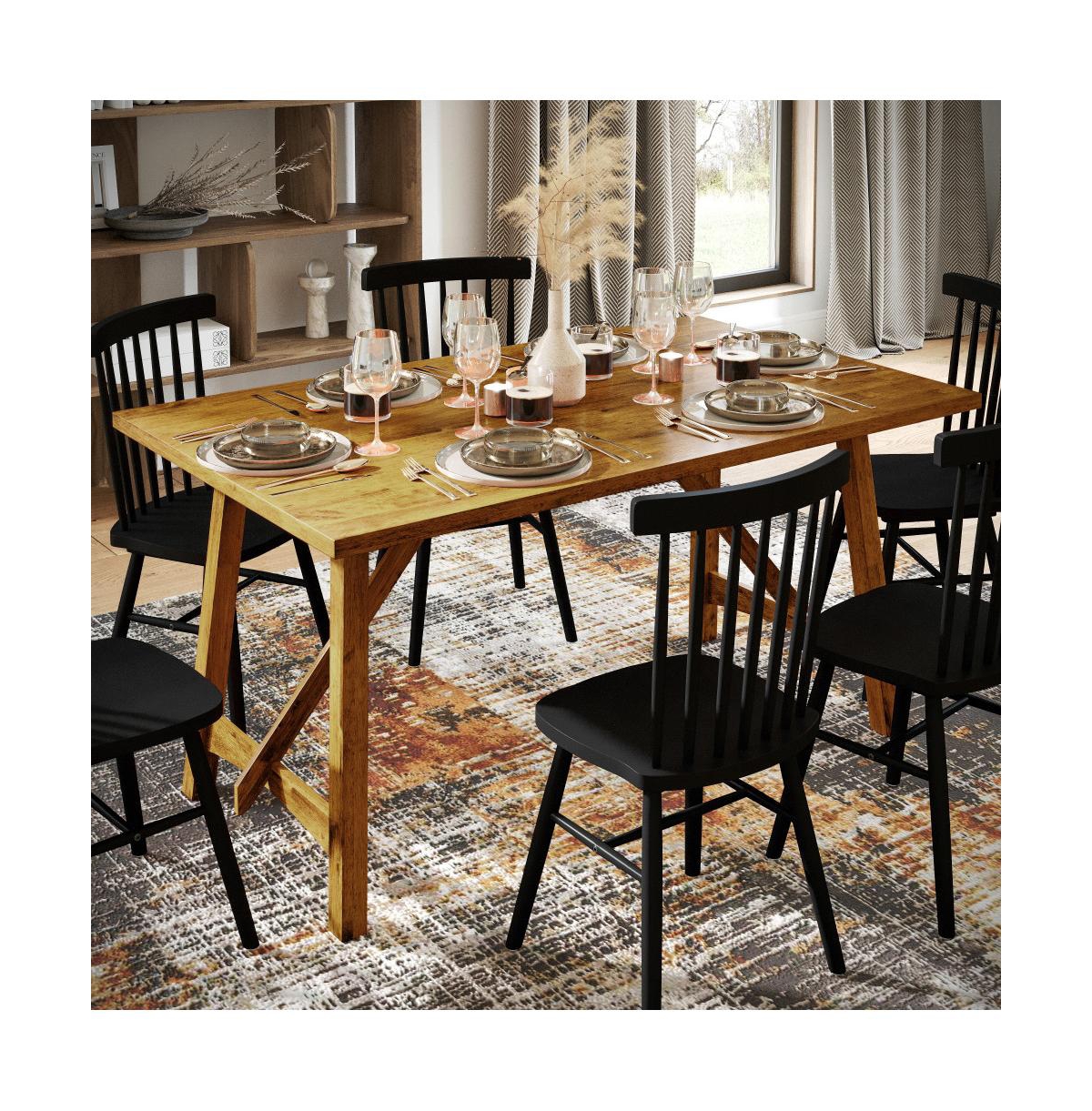 Merrick Lane Carroll Wooden Dining Table With Trestle Style Base