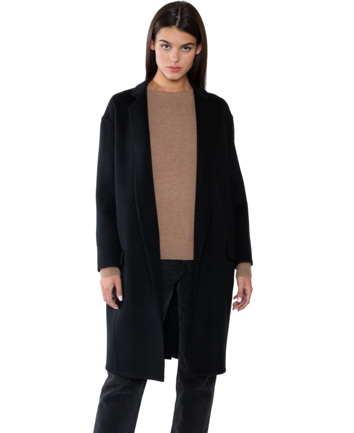Women's Cashmere Wool Double Face Overcoat with Belt - Camel