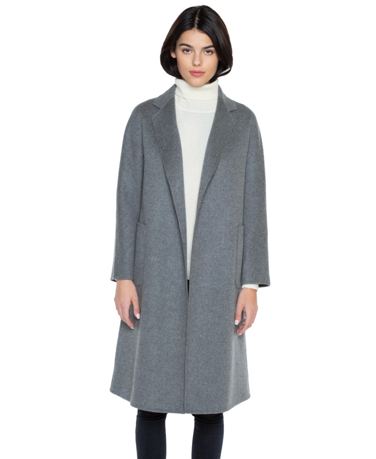 Women's Cashmere Wool Double Face Overcoat with Belt - Charcoal