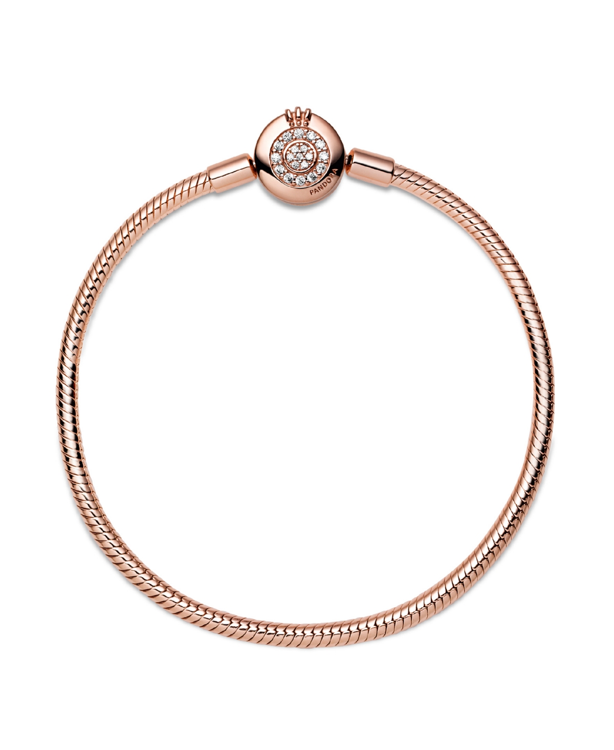 Pandora Moments Cubic Zirconia Sparkling Crown O Snake Chain Bracelet In Rose Gold