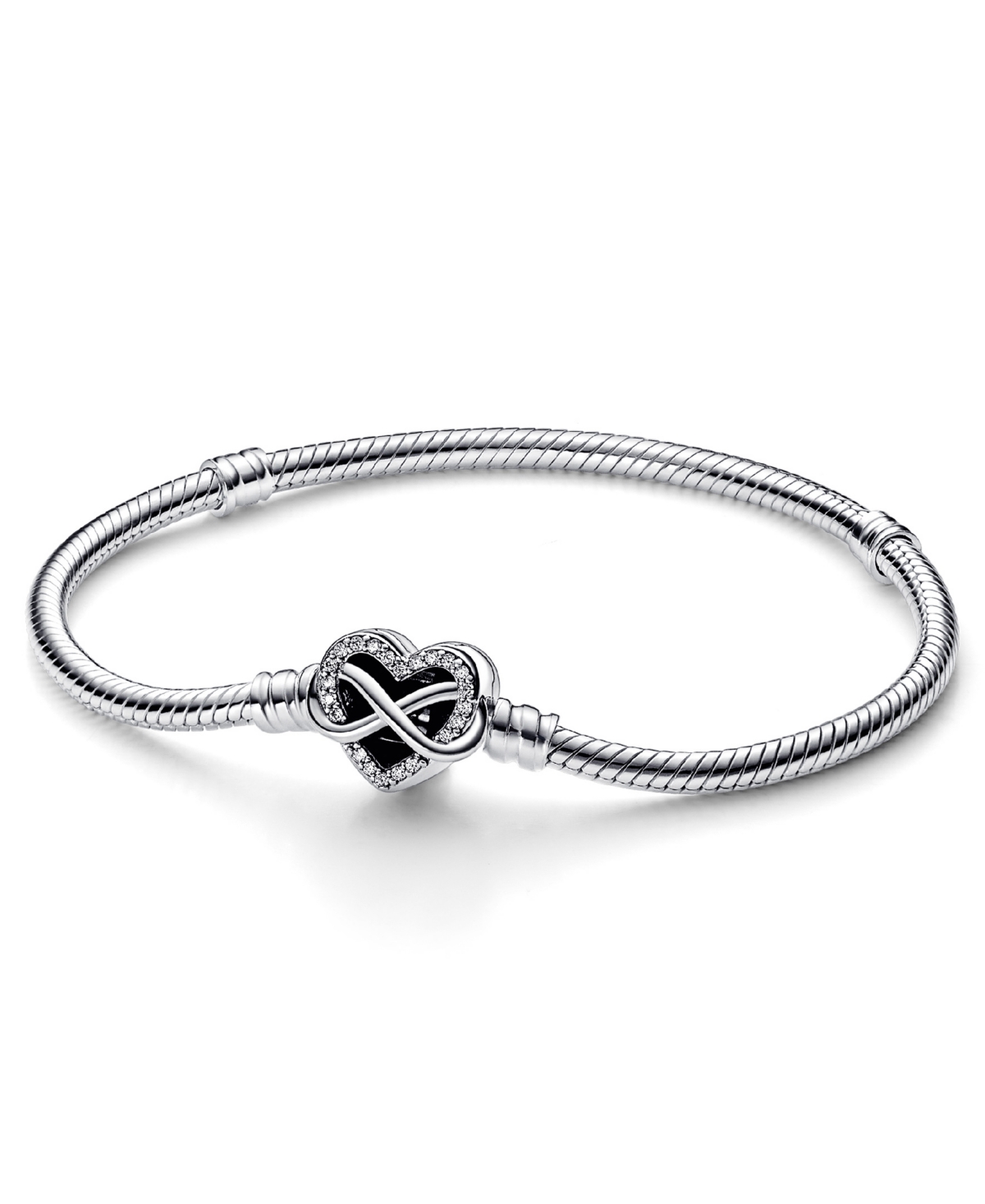 Moments Cubic Zirconia Sparkling Infinity Heart Clasp Snake Chain Bracelet - Silver