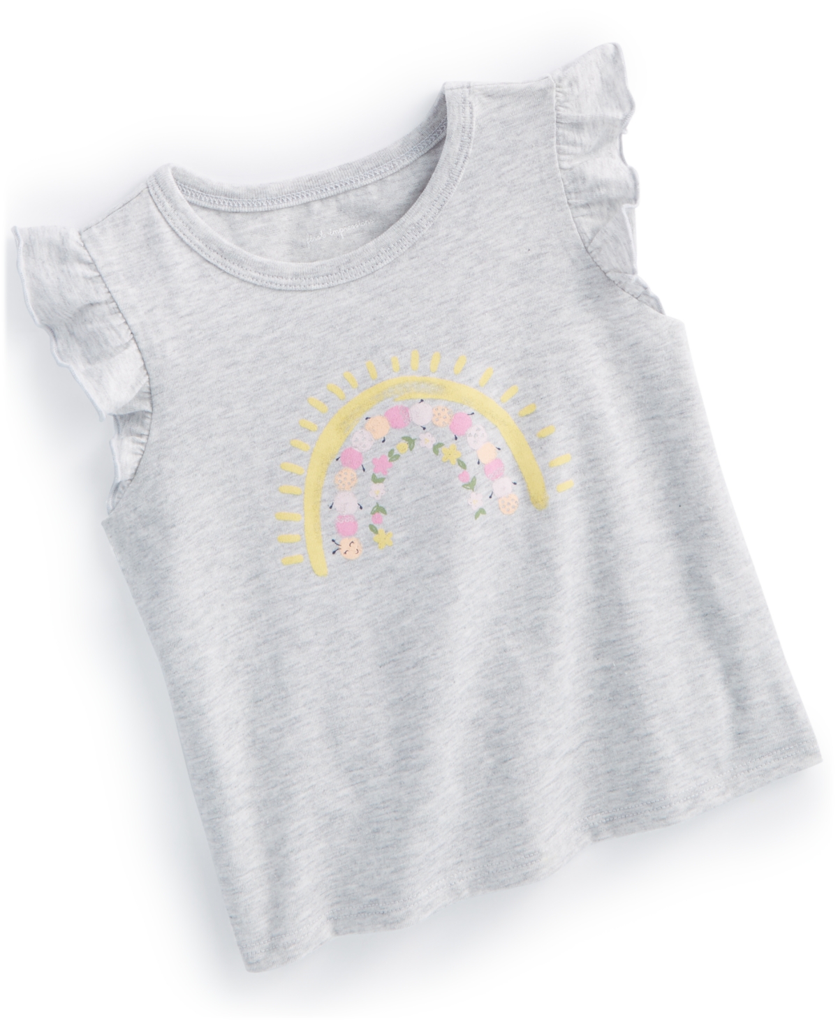 First Impressions Baby Girls Rainbow Sun Graphic T-shirt, Created For Macy's In Slate Heather