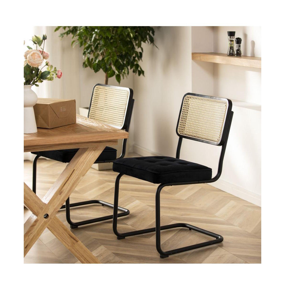 Cesca Chair Armless with Upholstered Seat & Cane Back, Set of 4