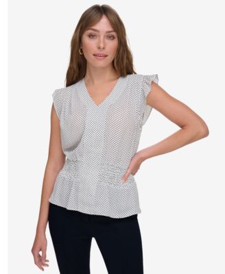 Tommy Hilfiger - Women's Ruffled Smocked V-Neck Top