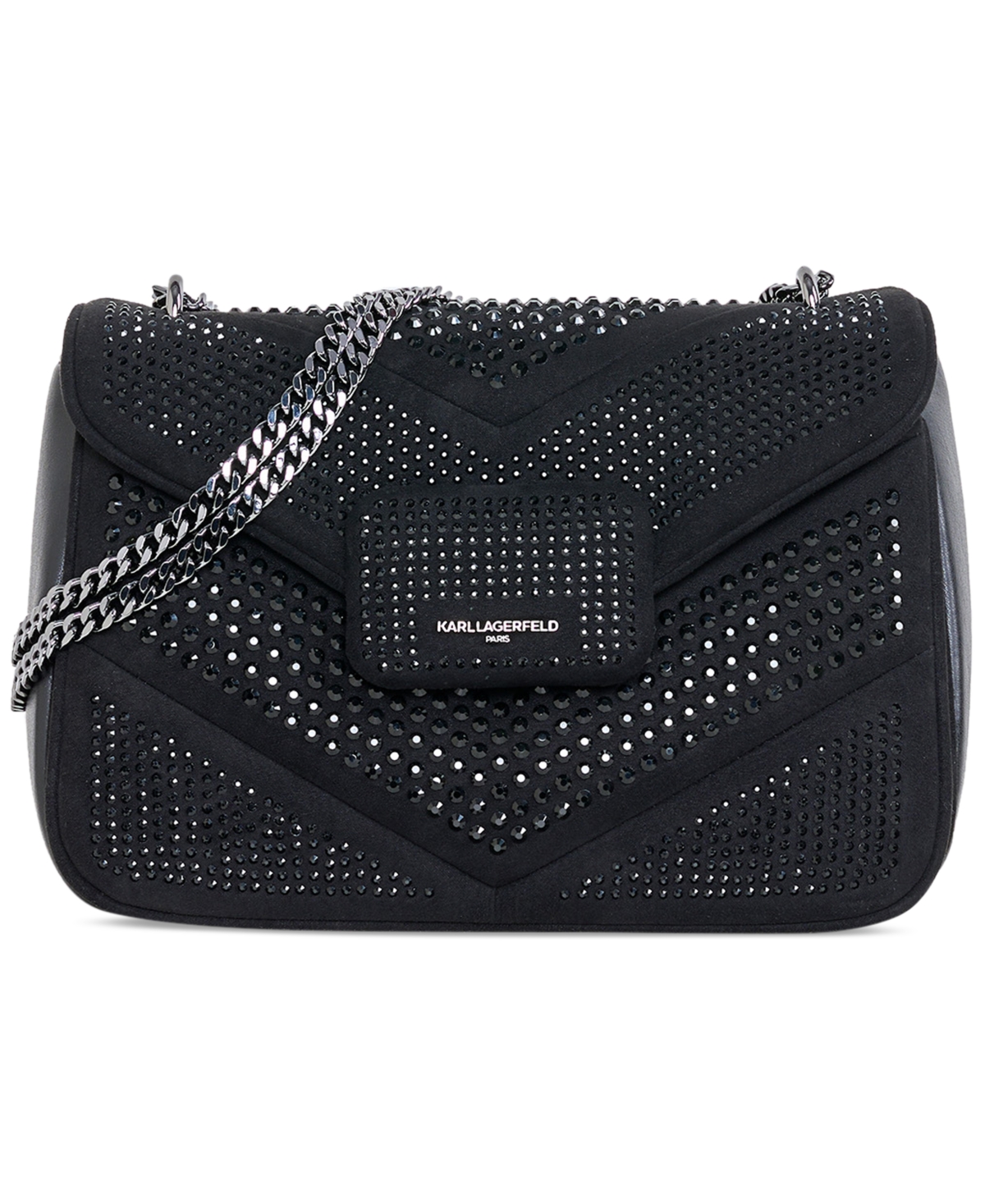 Shop Karl Lagerfeld Fleur Small Embellished Shoulder Bag In Black,crystal
