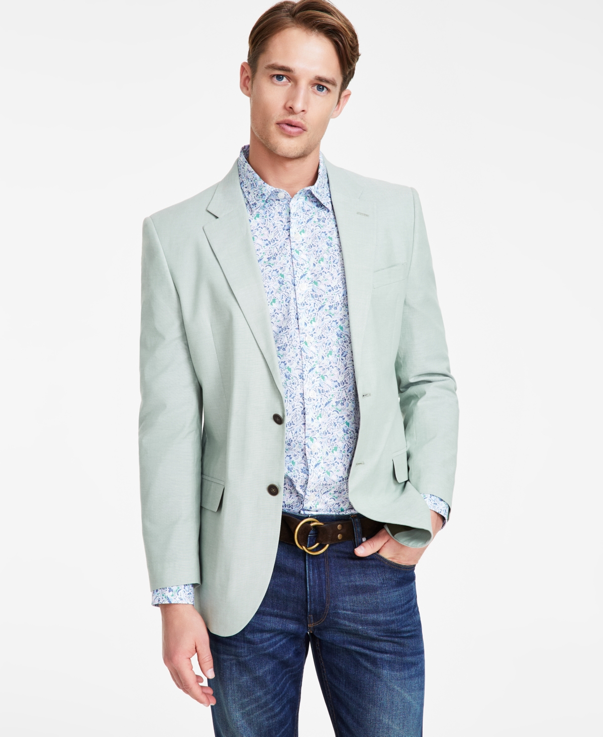 Nautica Men's Modern-Fit Chambray Sport Coat - Mint Solid | Smart Closet