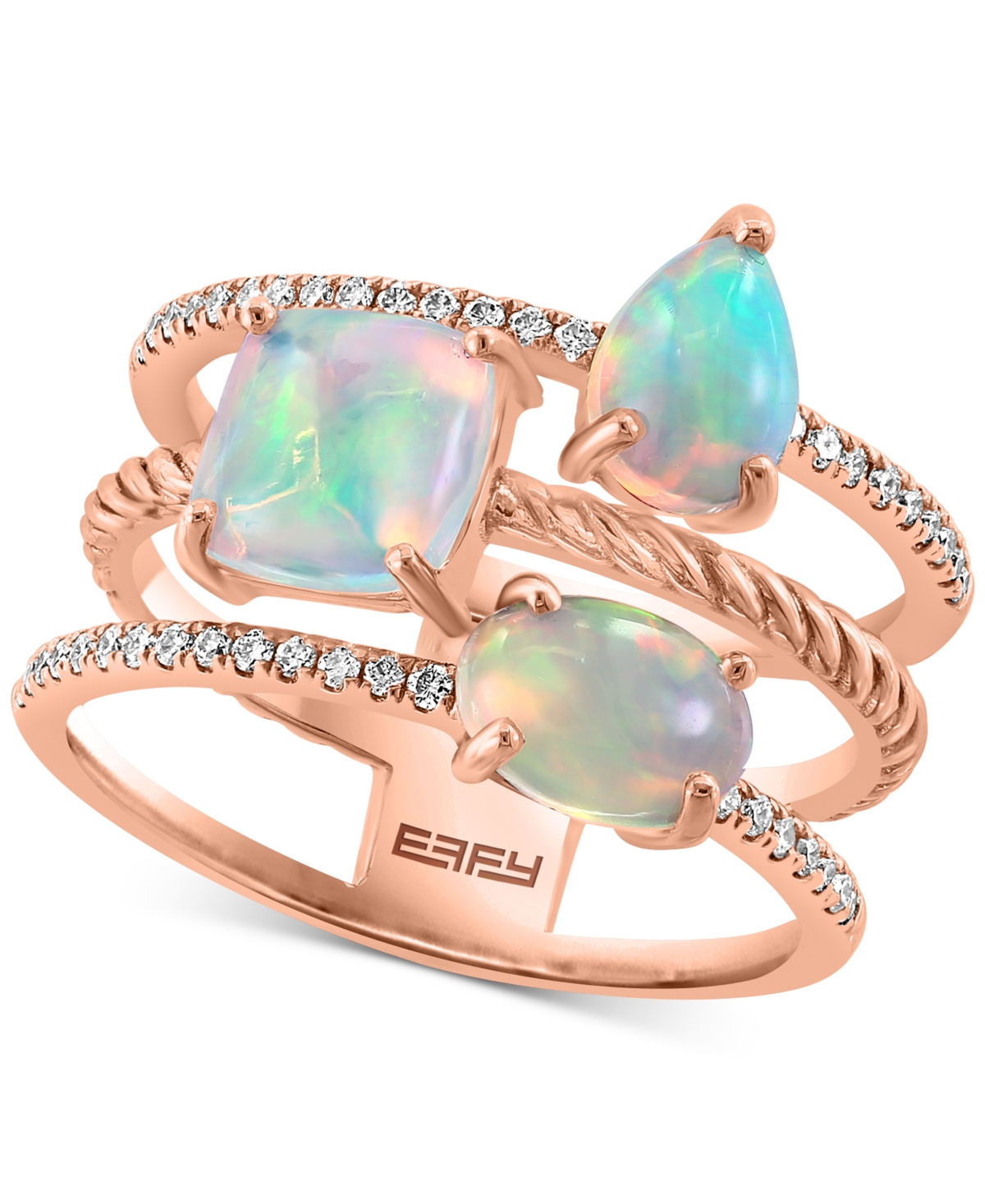 Effy Collection Effy Ethiopian Opal (1-1/2 Ct. T.w.) & Diamond (1/5 Ct. T.w.) Triple Row Statement Ring In 14k Rose In K Rose Gold