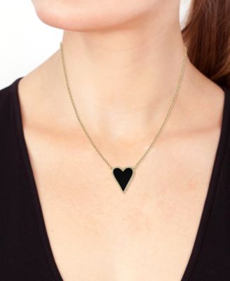EFFY&reg; Onyx & Diamond (1/5 ct. t.w.) Heart Halo Pendant Necklace in 14k Gold, 16" + 2" extender