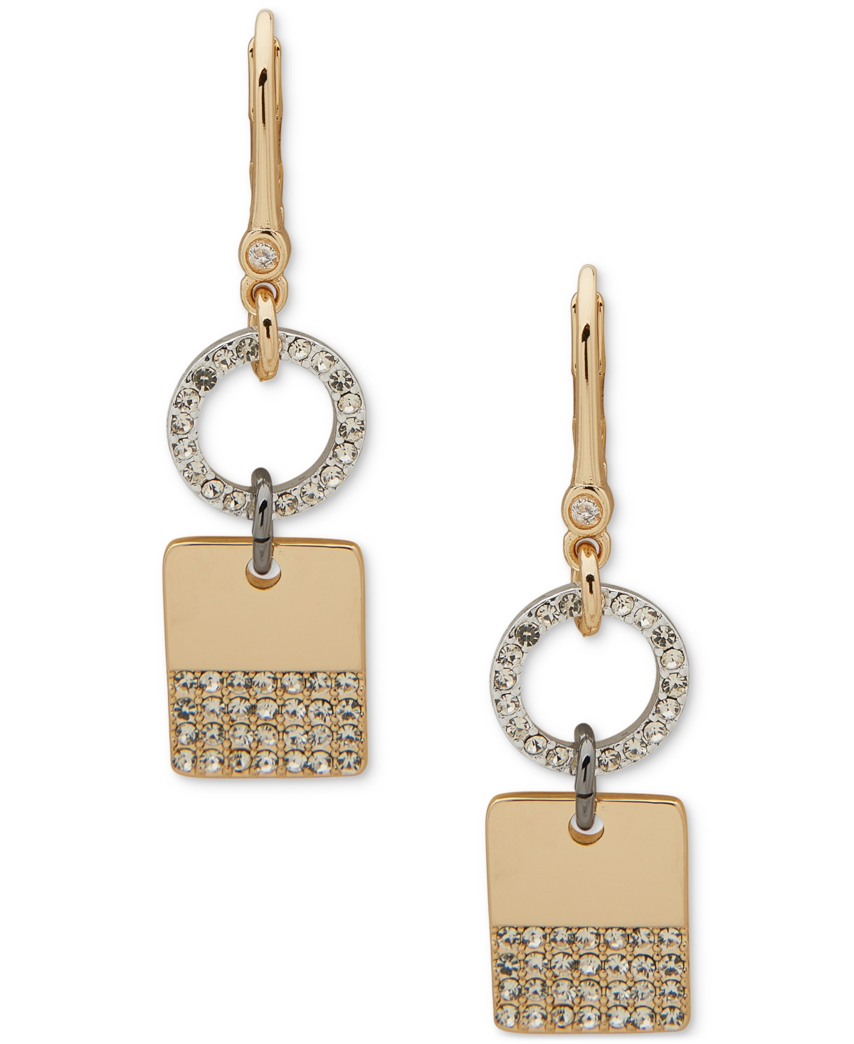Dkny Two-tone Crystal Open Circle Double Drop Earrings In White