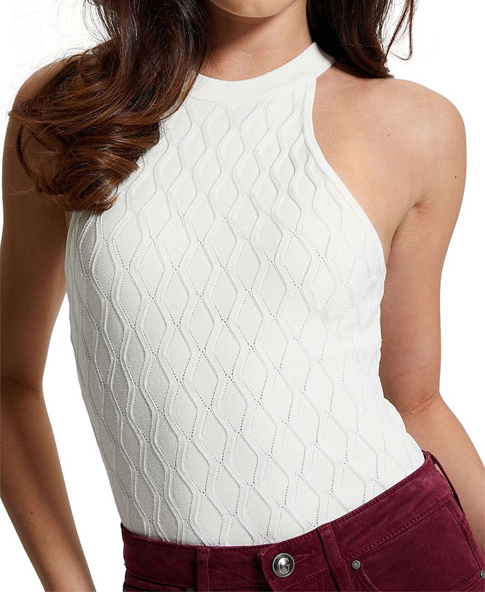GUESS Women's Long Sleeve Wave Rib Vanessa Tank Top – Ribbed Knit Pullover In Dove White - View #10