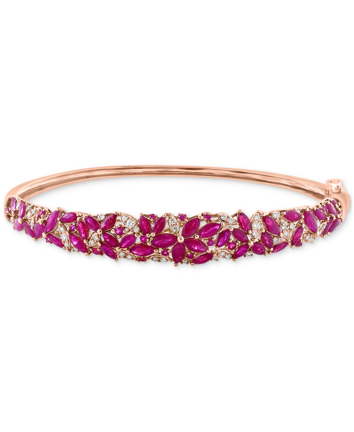 Effy Collection Effy Ruby (4-7/8 Ct. T.w.) & Diamond (1/3 Ct. T.w.) Cluster Bangle Bracelet In 14k Rose Gold