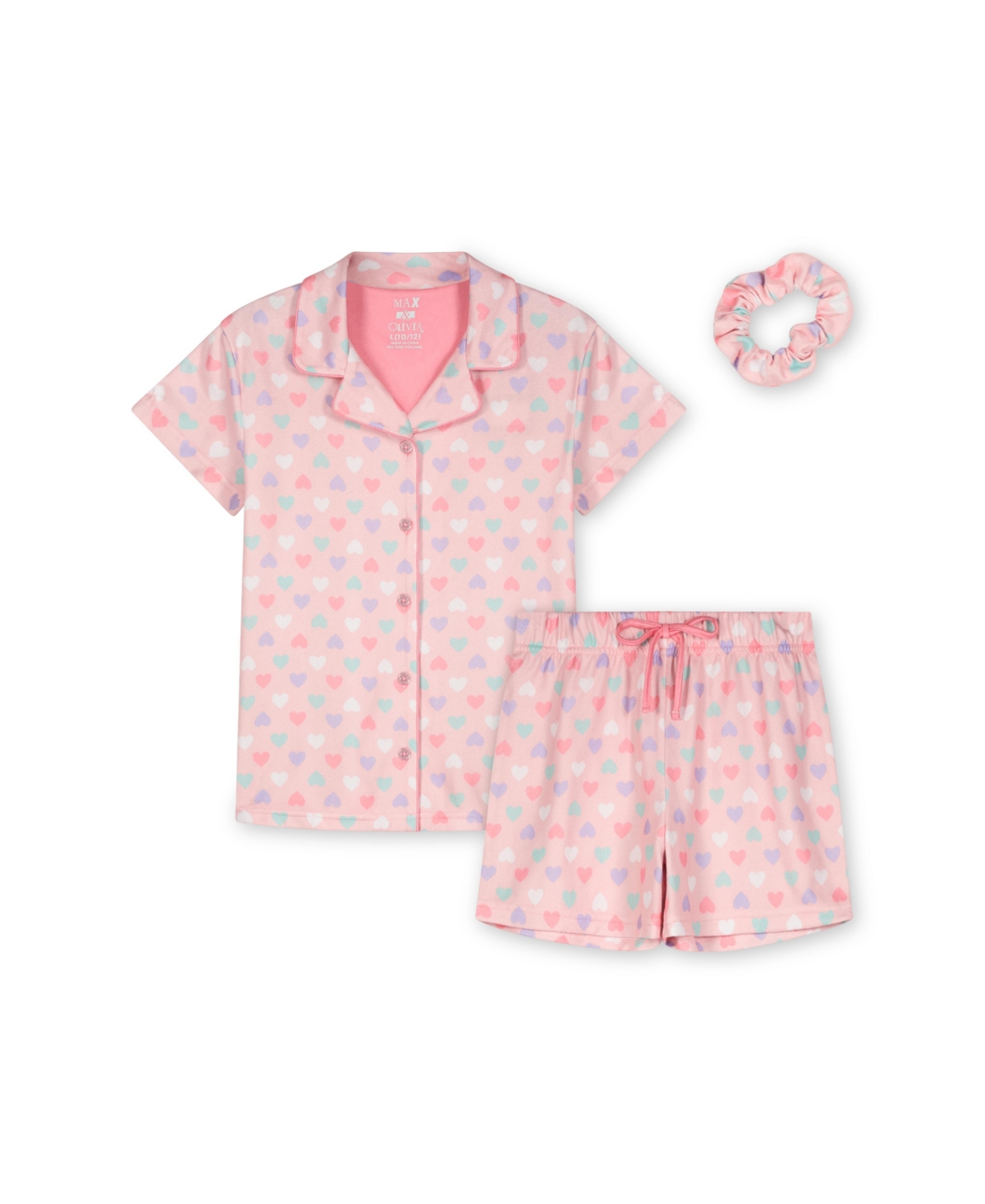 Max & Olivia Kids' Big Girls Shorts And Coat Pajama With Scrunchie, 3 Piece Set In Pink