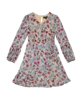 Trixxi Big Girls Big Girls Long Sleeve Floral Printed Mesh Wrap Dress -  Macy's