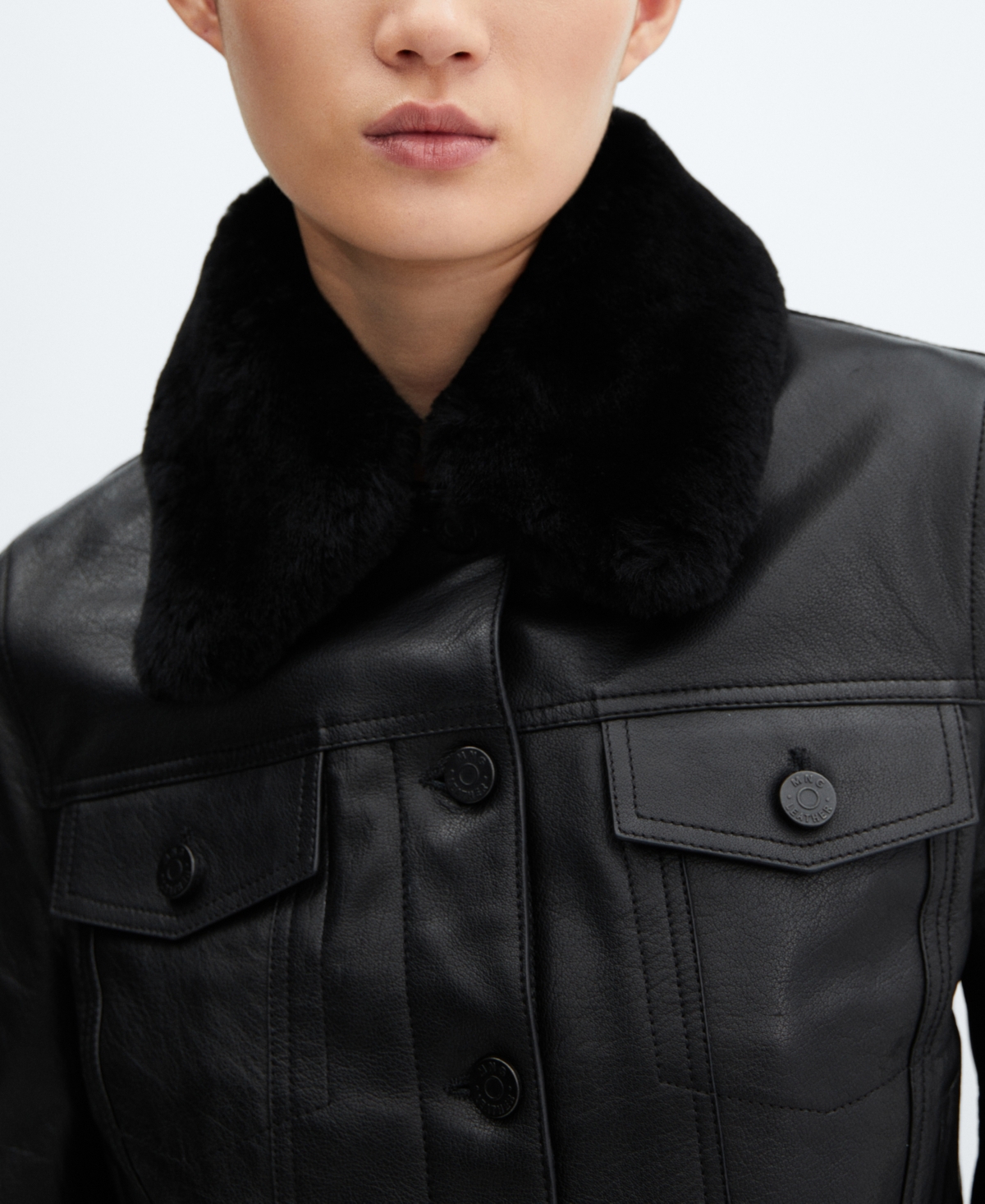Shop Mango Women's Faux Fur Collar Suede Jacket In Black