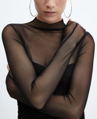 MANGO Women's Sparkly Mesh Dress