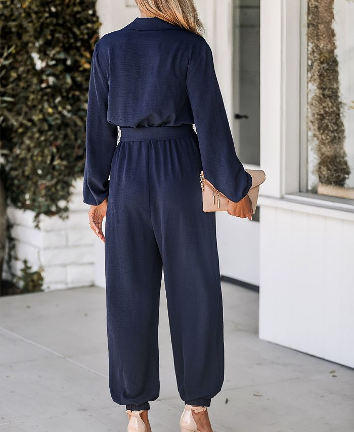 CUPSHE Women's Midnight Blue Belted Jogger Jumpsuits Macy's