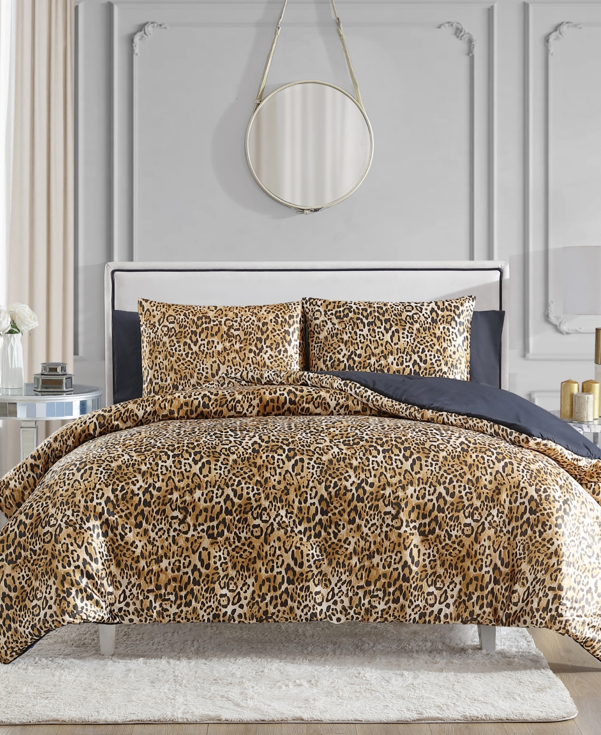 Shop Juicy Couture Monica Leopard Satin 3-pc. Reversible Comforter Set, Full/queen