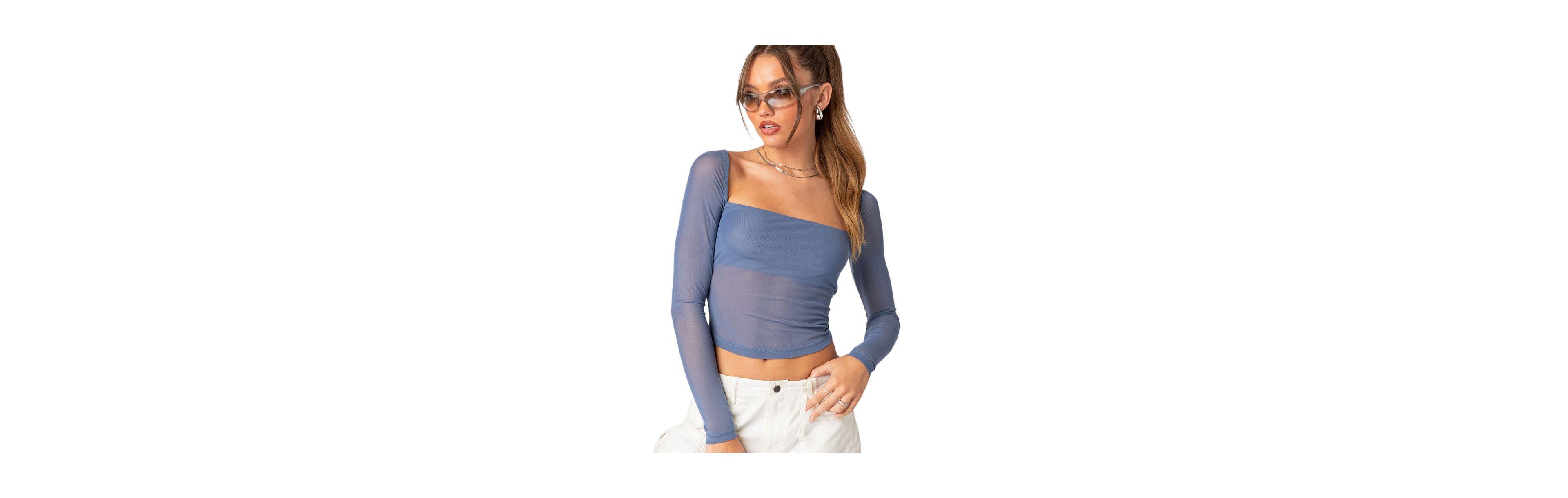 Women's Long Sleeve Square Neck Mesh Top