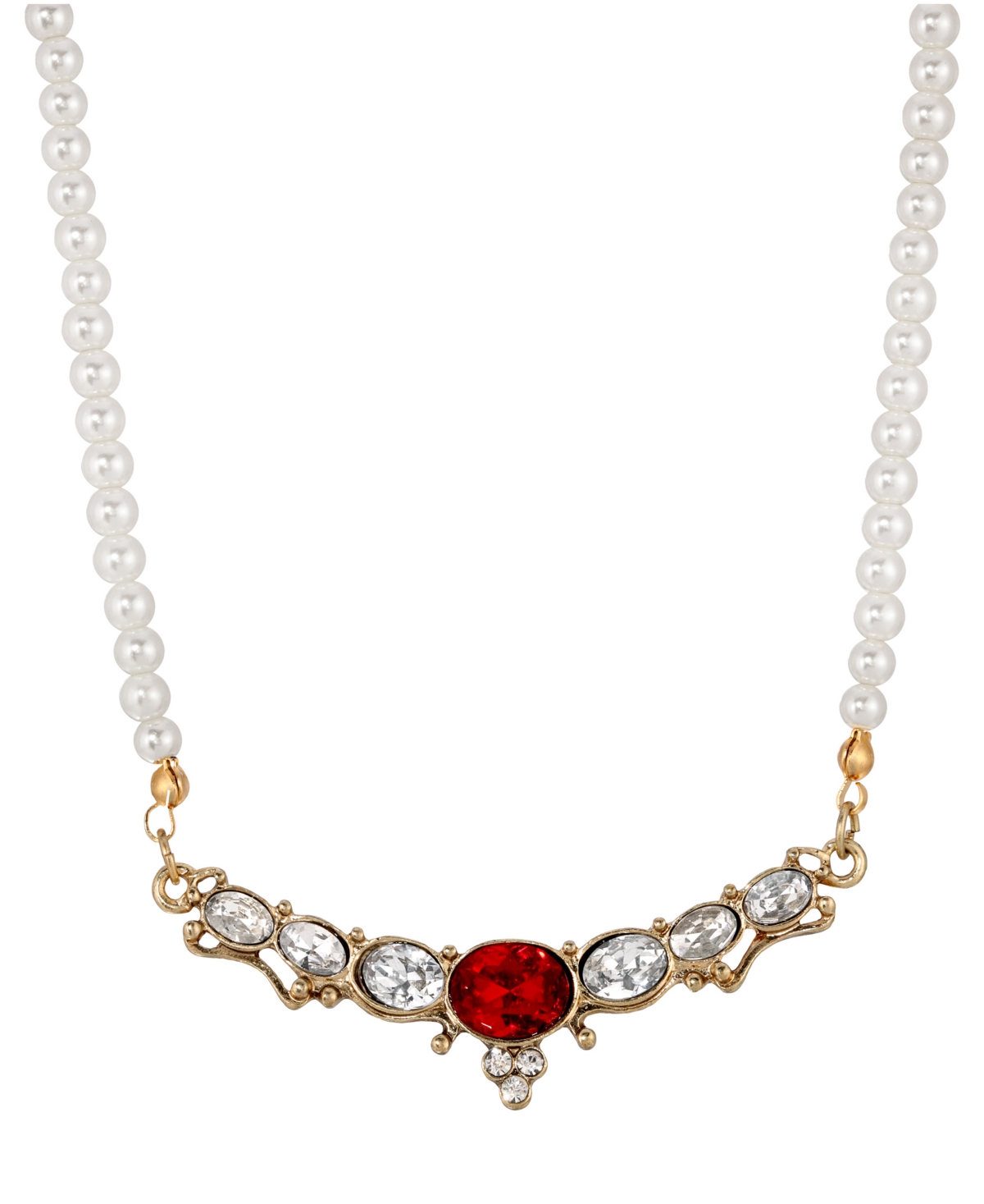 Imitation Pearl Red Glass Crystal Collar Necklace - Red