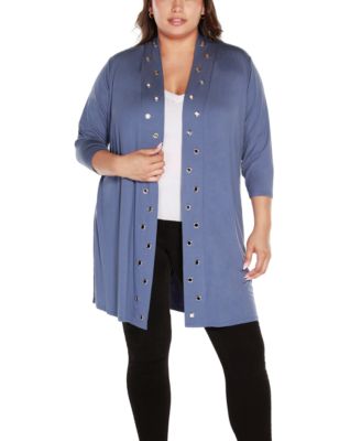 Plus Size Grommet-Trim Duster Cardigan Sweater