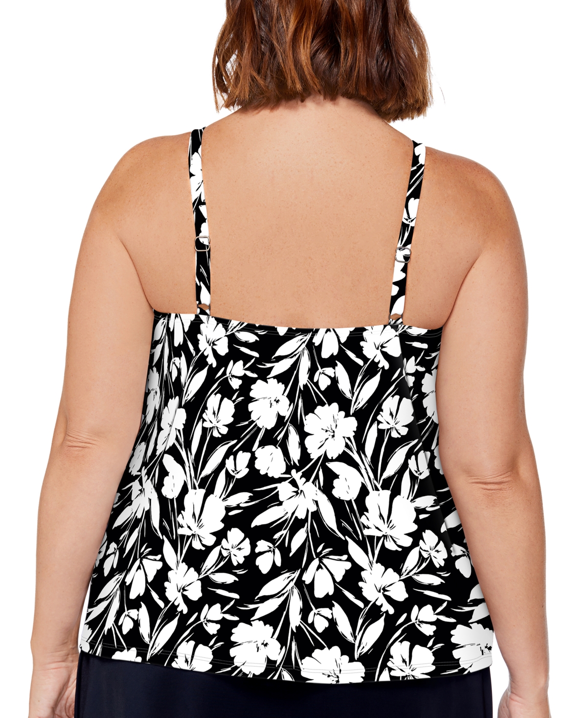 Shop Island Escape Plus Size Cali Floral-print Tankini Top, Created For Macy's In Black,white