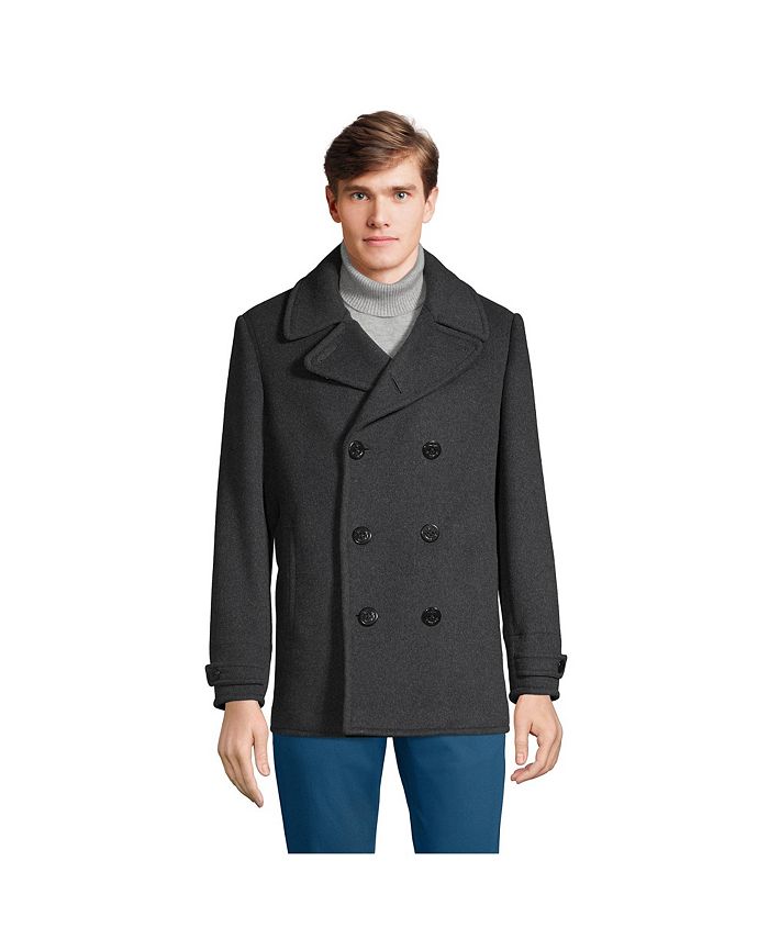 Lands' End Men's Insulated Wool Peacoat Jacket - Macy's