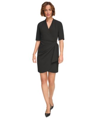 DKNY - Petite Side-Ruched V-Neck Short-Sleeve Dress