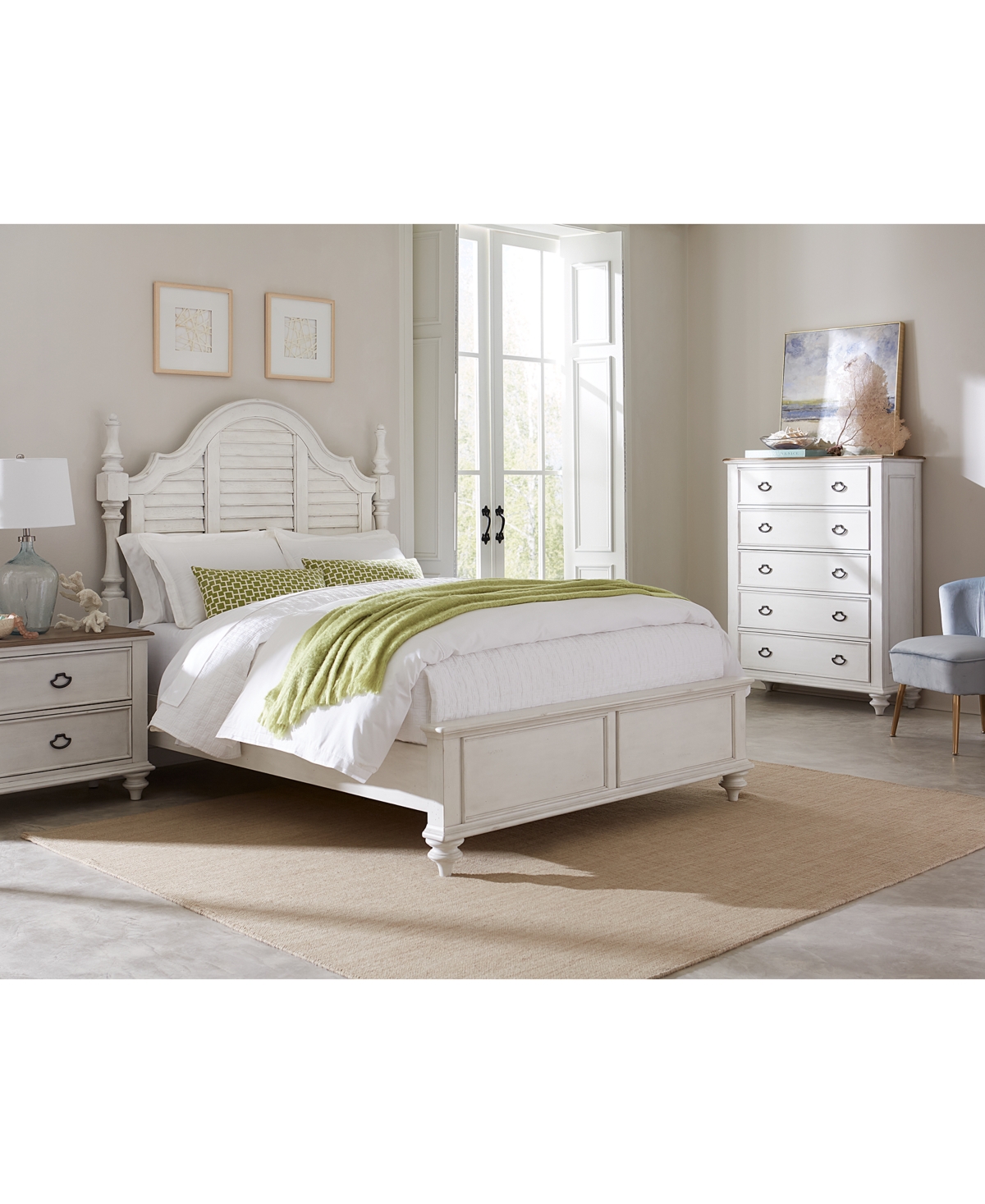 Macy's Mandeville 3pc Bedroom Set (louvered Queen Storage Bed + Drawer Chest + 2-drawer Nightstand) In White