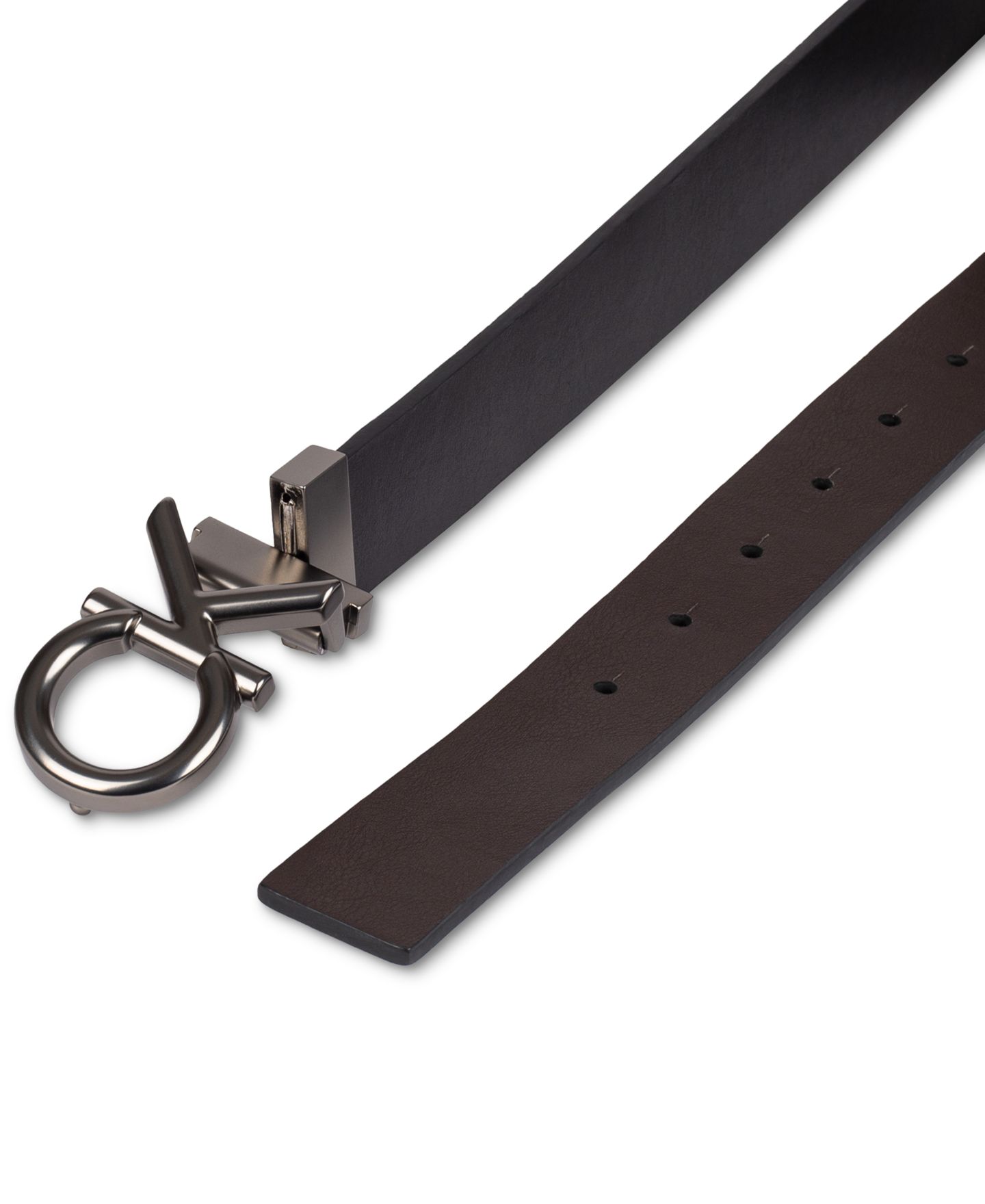 Мужской ремень Calvin Klein Monogram Buckle Reversible Leather Belt, цвет: Чёрный / Коричневый — фото 3