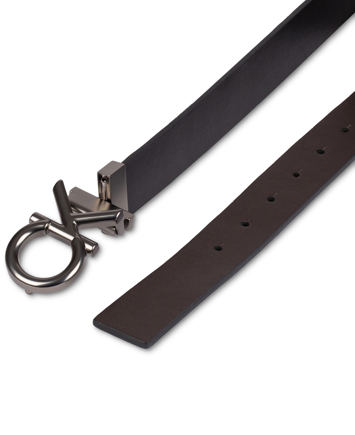 Calvin Klein Men's Monogram Buckle Reversible Leather Belt In Black,brown