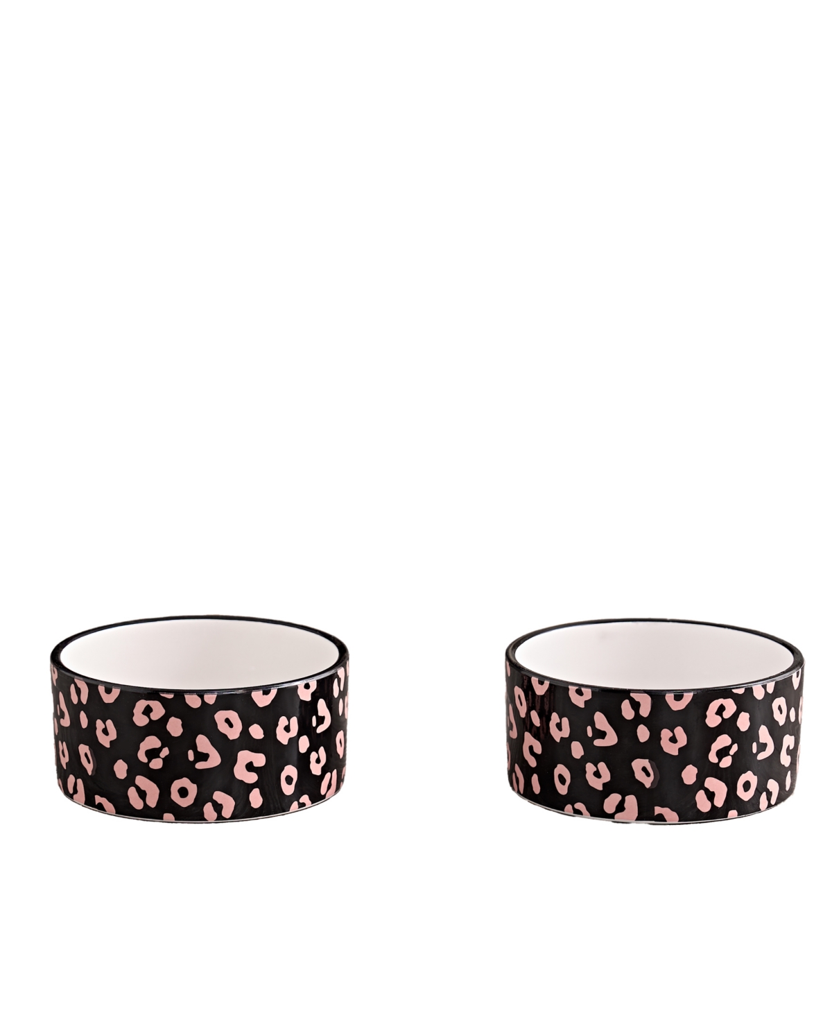 Give Me Treats Pet Bowl Leopard 16 oz Ceramic Bowls, Set of 2 - Pink