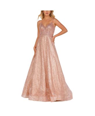 Terani Couture Women's Sequin Low Back Flared Spaghetti Strap Long Dress -  Macy's