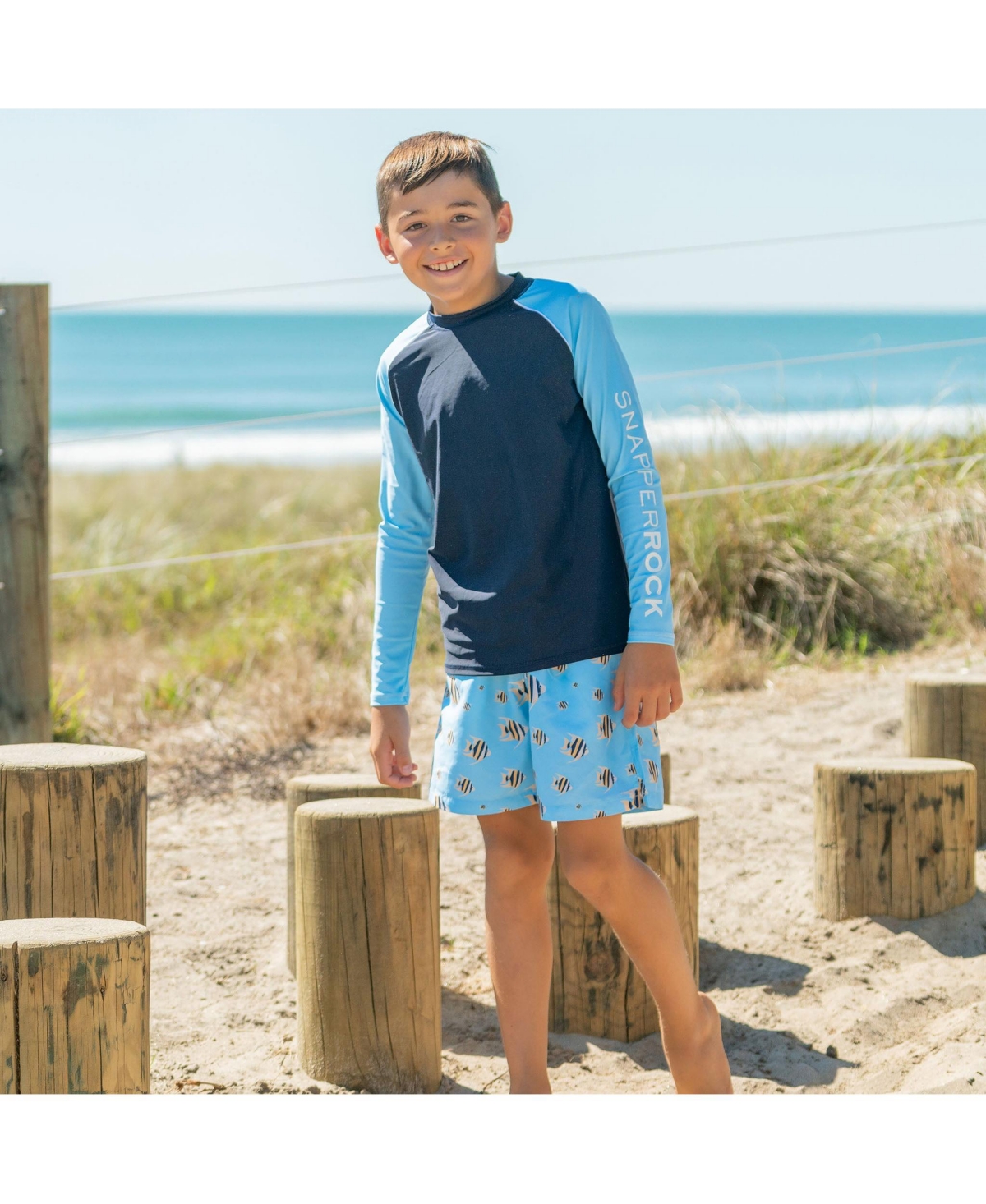 Lt Blue Sleeve Ls Rash Guard Top - Navy
