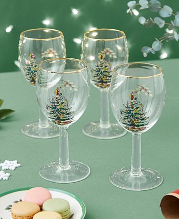 Spode Christmas Tree 19 oz. Stemless Wine Glasses, Set of 4 - Macy's