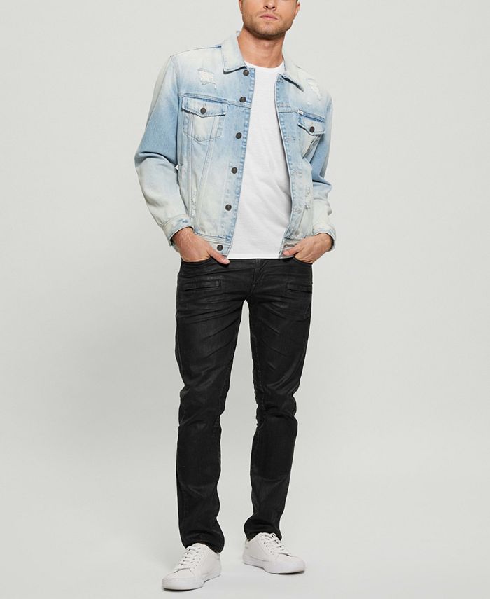 GUESS Men's Coated Denim Slim Tapered Zip Jeans - Macy's