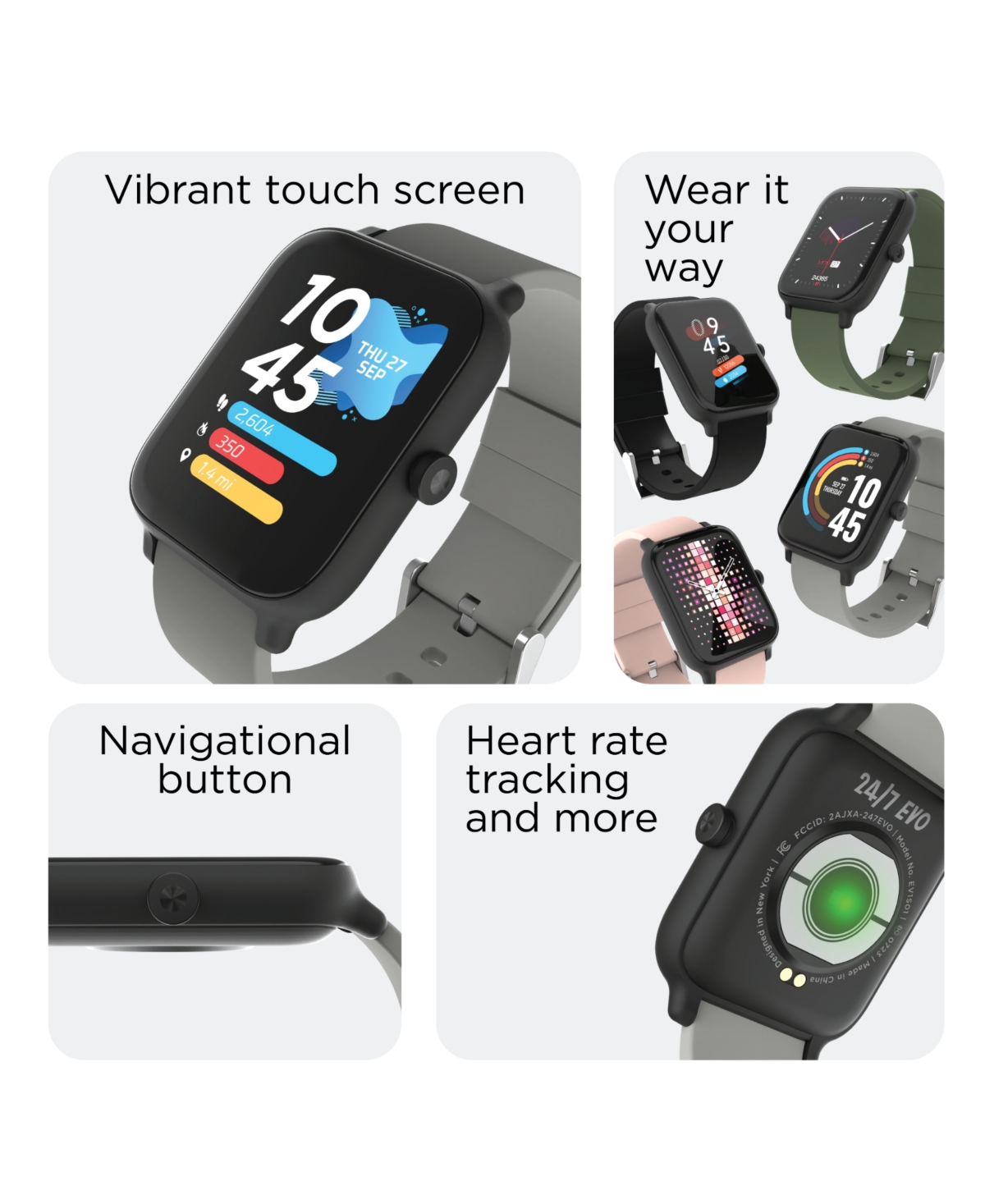 Shop 24/7 Evo Unisex Gray Silicone Strap Smartwatch 37.5mm In Gray,black